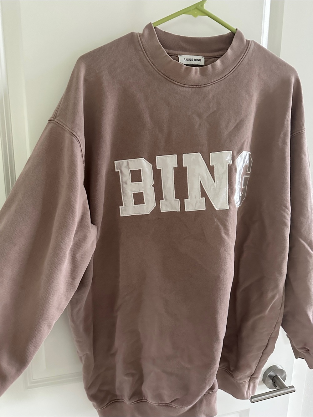 ANINE BING Men's Mauve Crewneck with White BING Applique - Picture 4 of 5